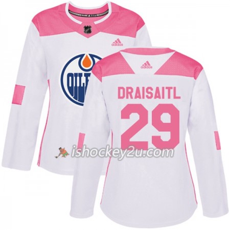 Dame NHL Edmonton Oilers Trøje Leon Draisaitl 29 Adidas 2017-2018 Hvid Lyserød Fashion Authentic